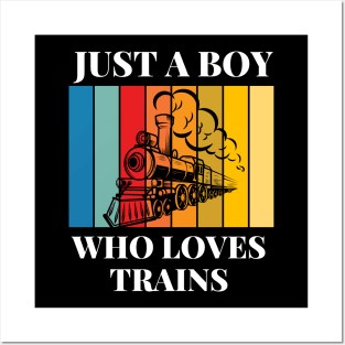 Kids Just A Boy Who Loves Trains Funny Train Lover Toddler Posters and Art